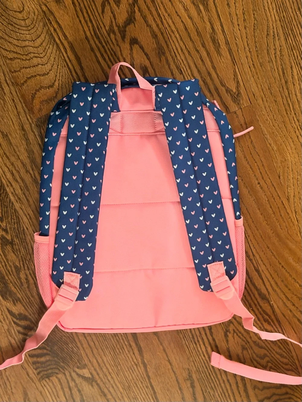 Kids New Navy Blue and Heart Print Backpack with Pink Trim